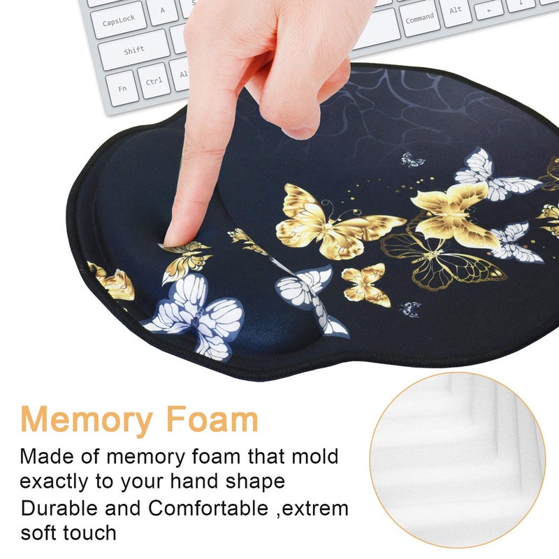 iVeze Mouse Pads with Wrist Support,Ergonomic Mouse Pad for Men Women,Wrist Rest Mouse Pad for Laptop Computers,Non Slip Memory Foam Mousepad Stitched Edges,Home Working Office Gaming,Gold Butterfly - Image 3